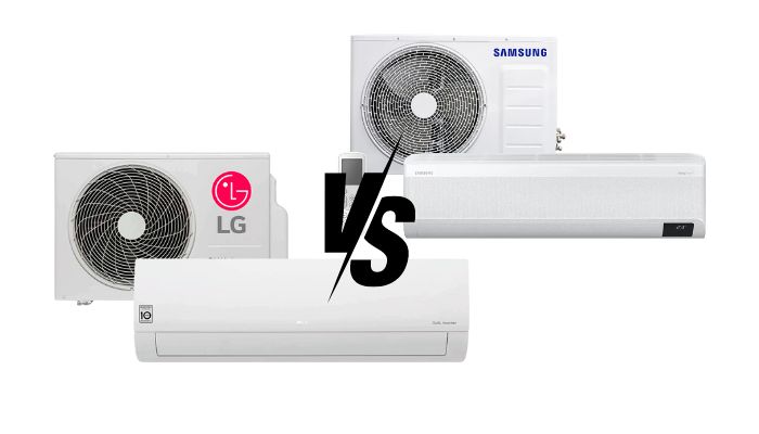Foto de um ar-condicionado LG e de um ar-condicionado Samsung