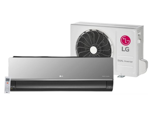 Ar-condicionado da marca LG com acabamento inox e capacidade de 24000 btus